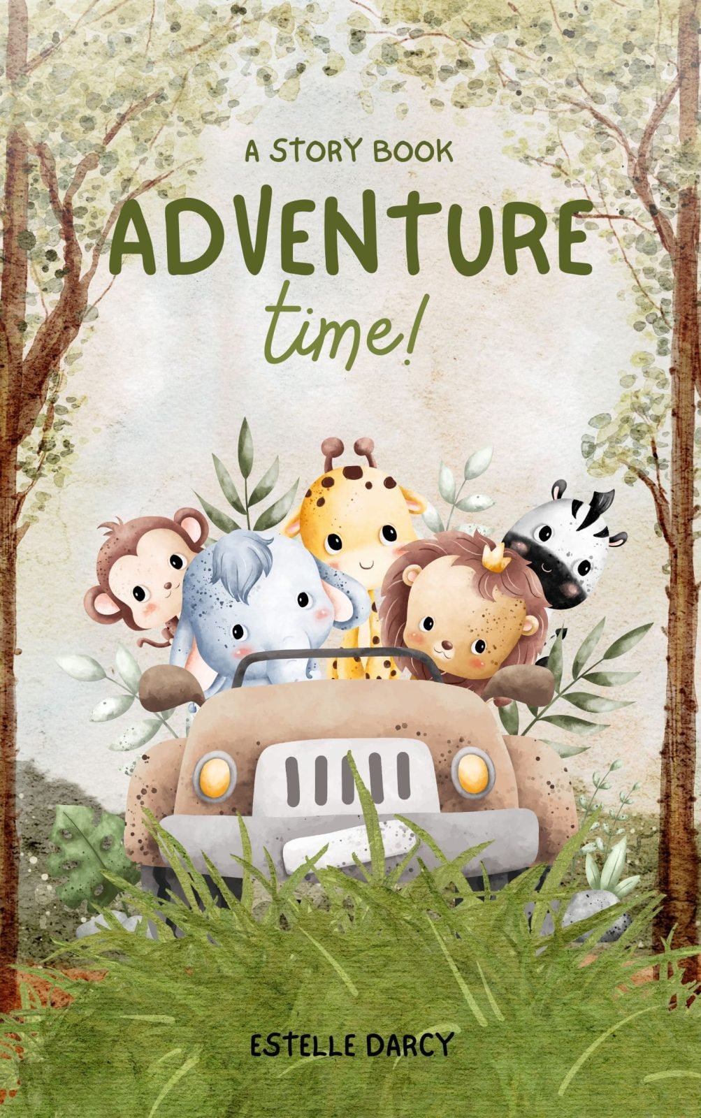 Green and Brown Watercolor Animal Illustrative Children Book Cover